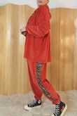 Binky Leopard Soft Stretch Velour Hoodie Lounge Suit Ruby